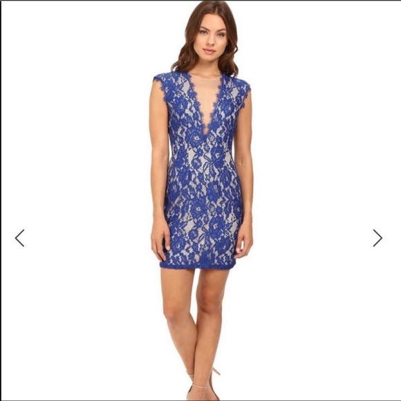 Aidan Mattox | V-Neck Lace Blue Cocktail Dress | Size 6 - Picture 1 of 8